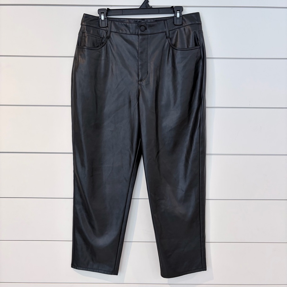 Nine West Faux Leather Straight Pants Black Minimal Chic Office Night Out 12
